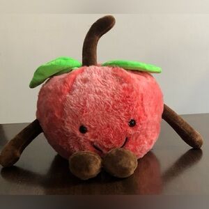 Plush cherry fruit foodie smiling stuffed super soft cushion pink brown.